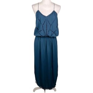 Angels by the Sea Dark Green Boho Summer Spaghetti Strap Embroidered Dress Sz L
